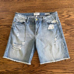 FRAME Le Grand Garcon Blue Ripped Denim Shorts